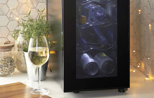Visuall appealing wine cooler with counter space