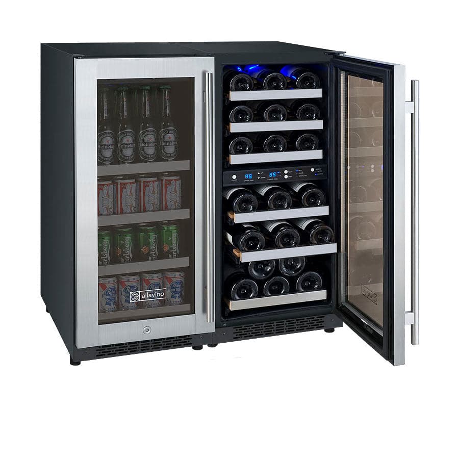 Allavino 30" Wide 30 Bottle/88 Can Dual Zone Wine Refrigerator - 3Z-VSWB15-3S20