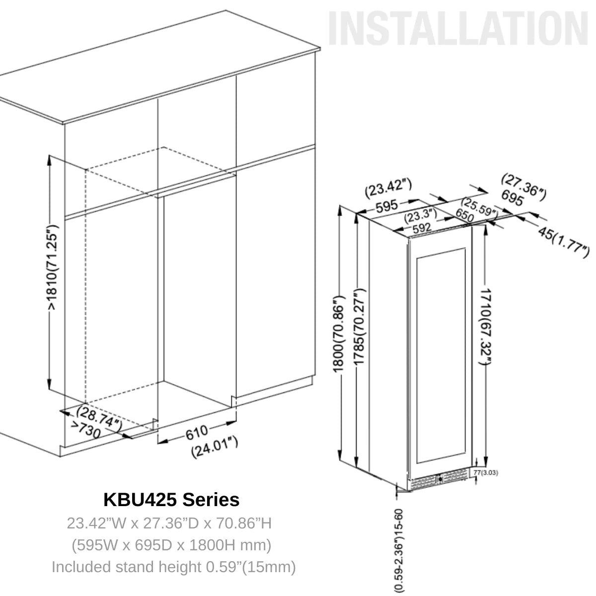 Kingsbottle Large Beverage Refrigerator With Low-E Glass Door - KBU425BX