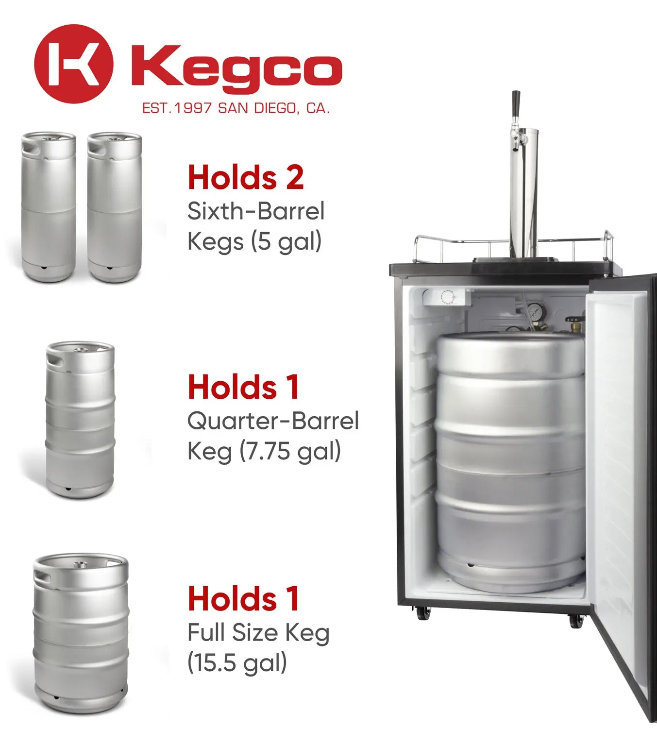 Kegco 20" Wide Single Tap Stainless Steel Kegerator - K199SS-1NK