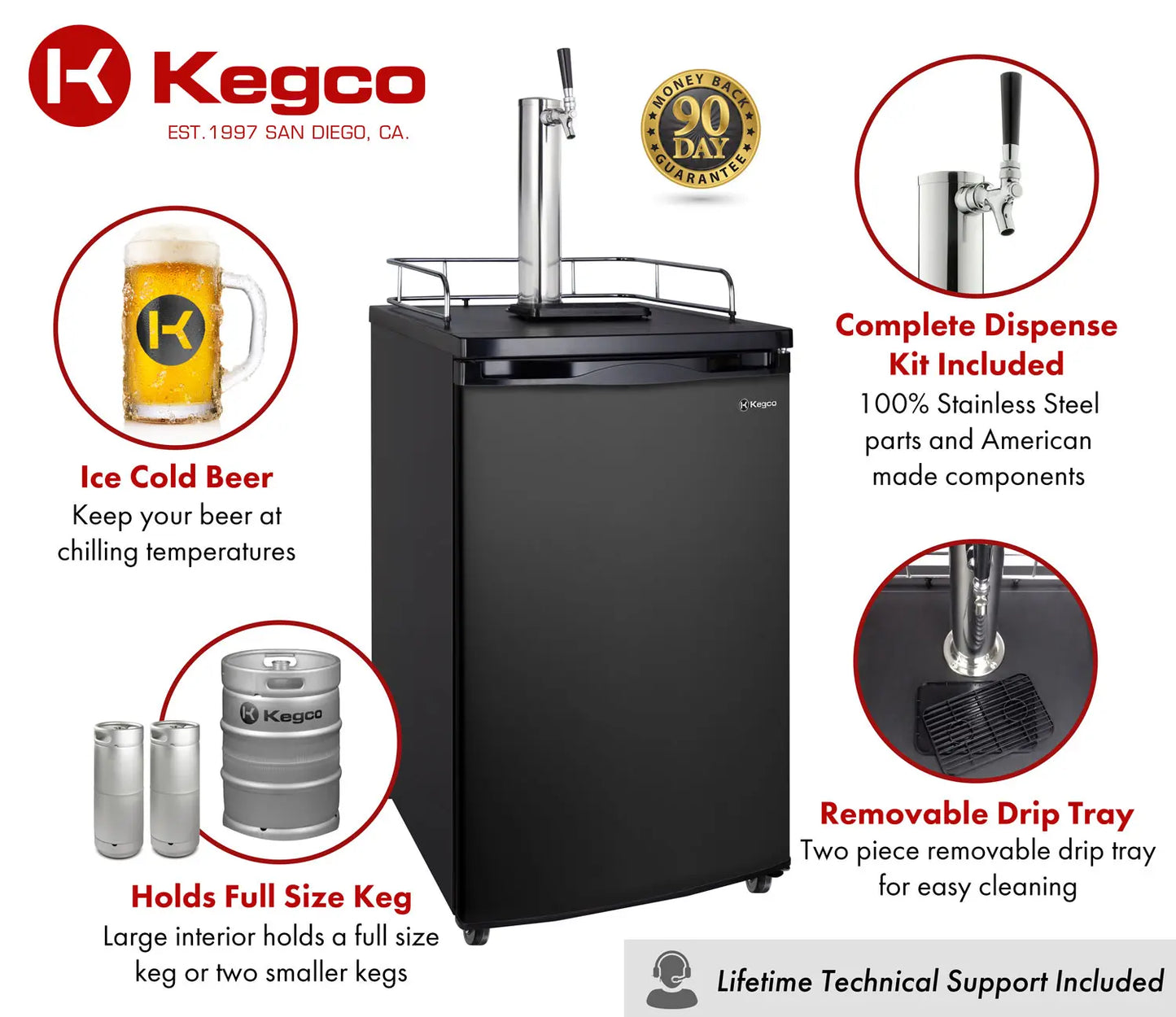Kegco 20" Wide Single Tap Black Kegerator - K199B-1NK