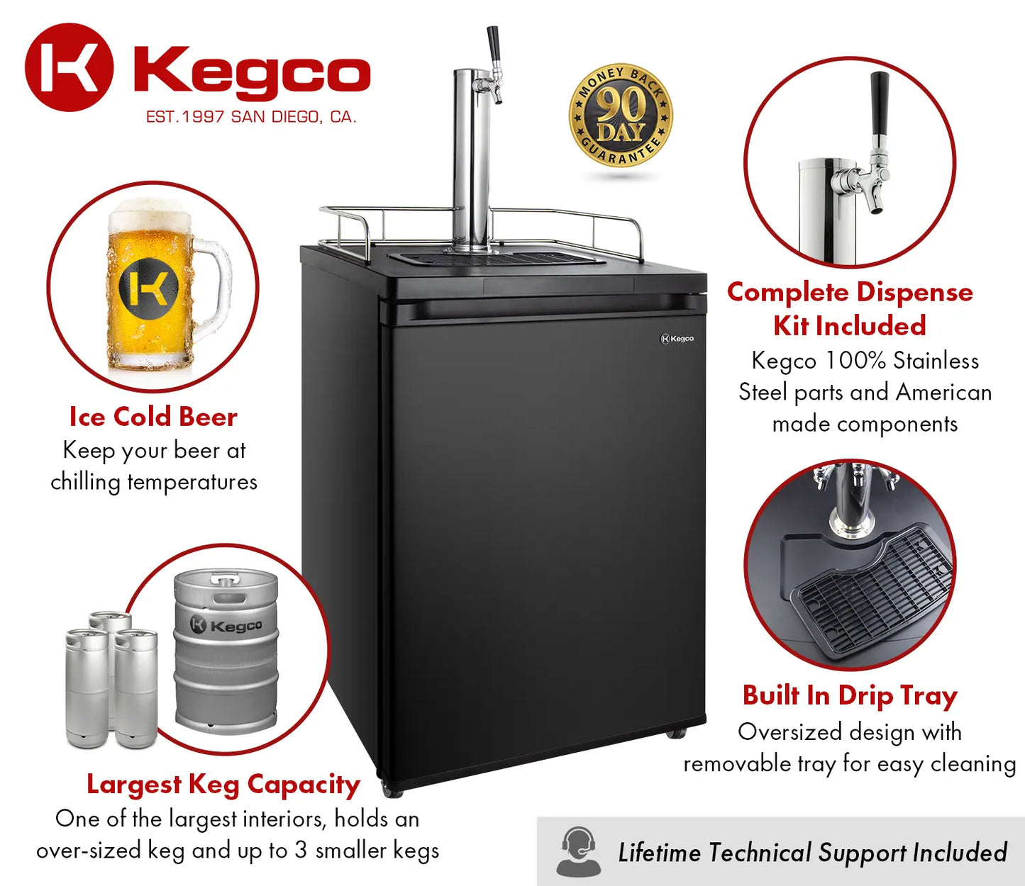 Kegco 24" Wide Single Tap Black Kegerator - K209B-1NK
