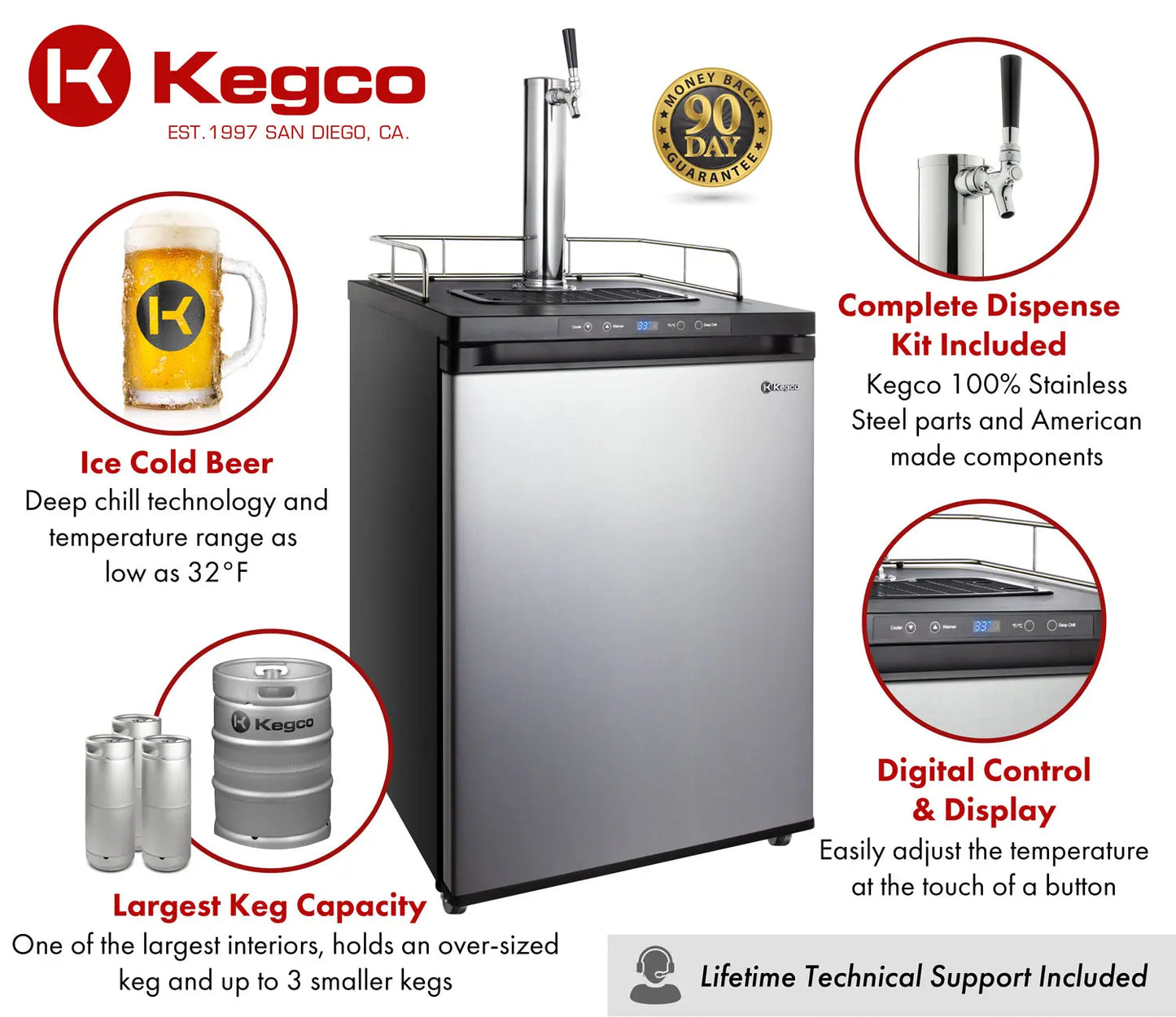 Kegco 24" Wide Single Tap Stainless Steel Digital Kegerator - K309SS-1NK
