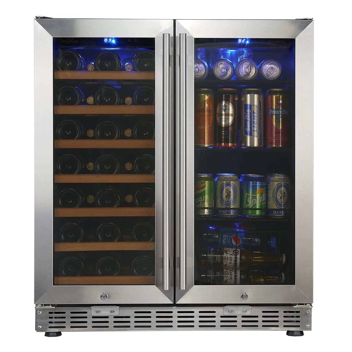 30" Under Counter Low-E Glass Door Wine and Beer Cooler Combo - KBUSF66BW