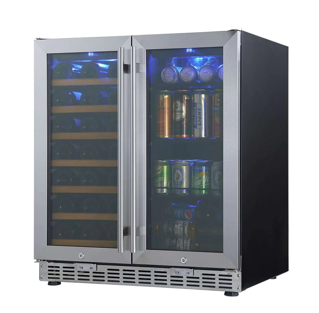 30" Under Counter Low-E Glass Door Wine and Beer Cooler Combo - KBUSF66BW
