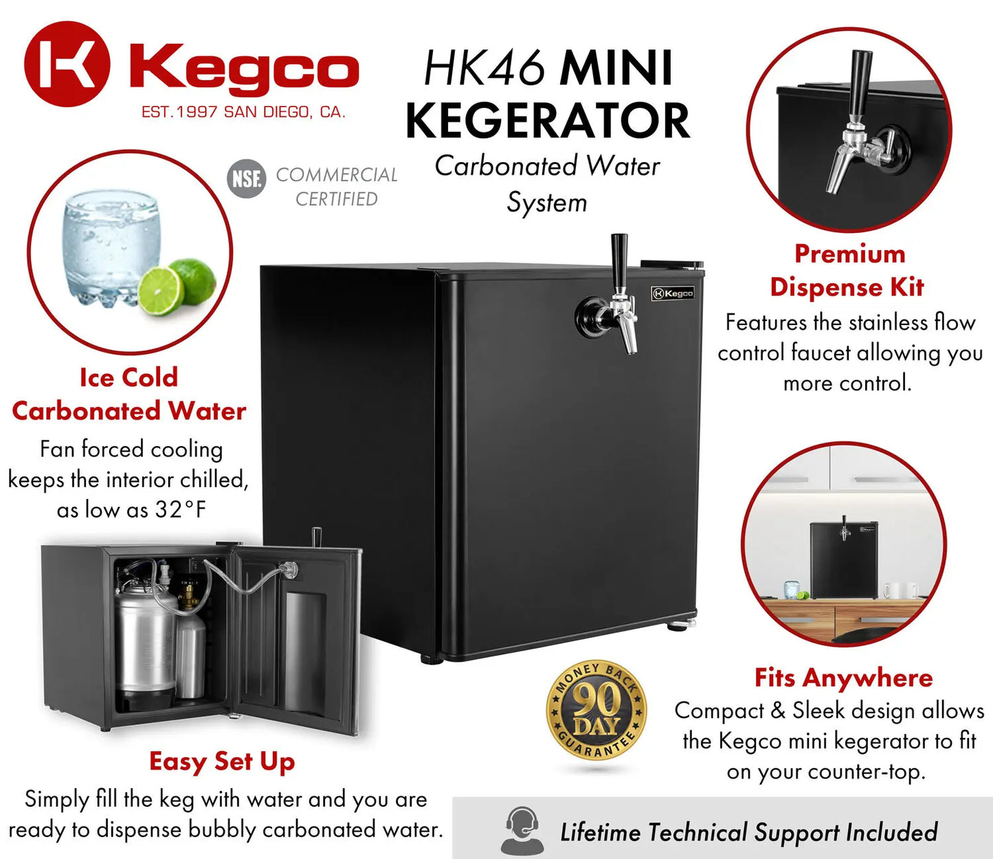 Kegco 17" Wide Single Tap Commercial/Residential Mini Kegerator - HK-CW
