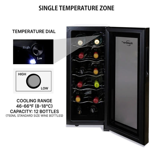 Koolatron 12 Bottle Wine Cooler, Black, Thermoelectric Wine Fridge - WC12 MG