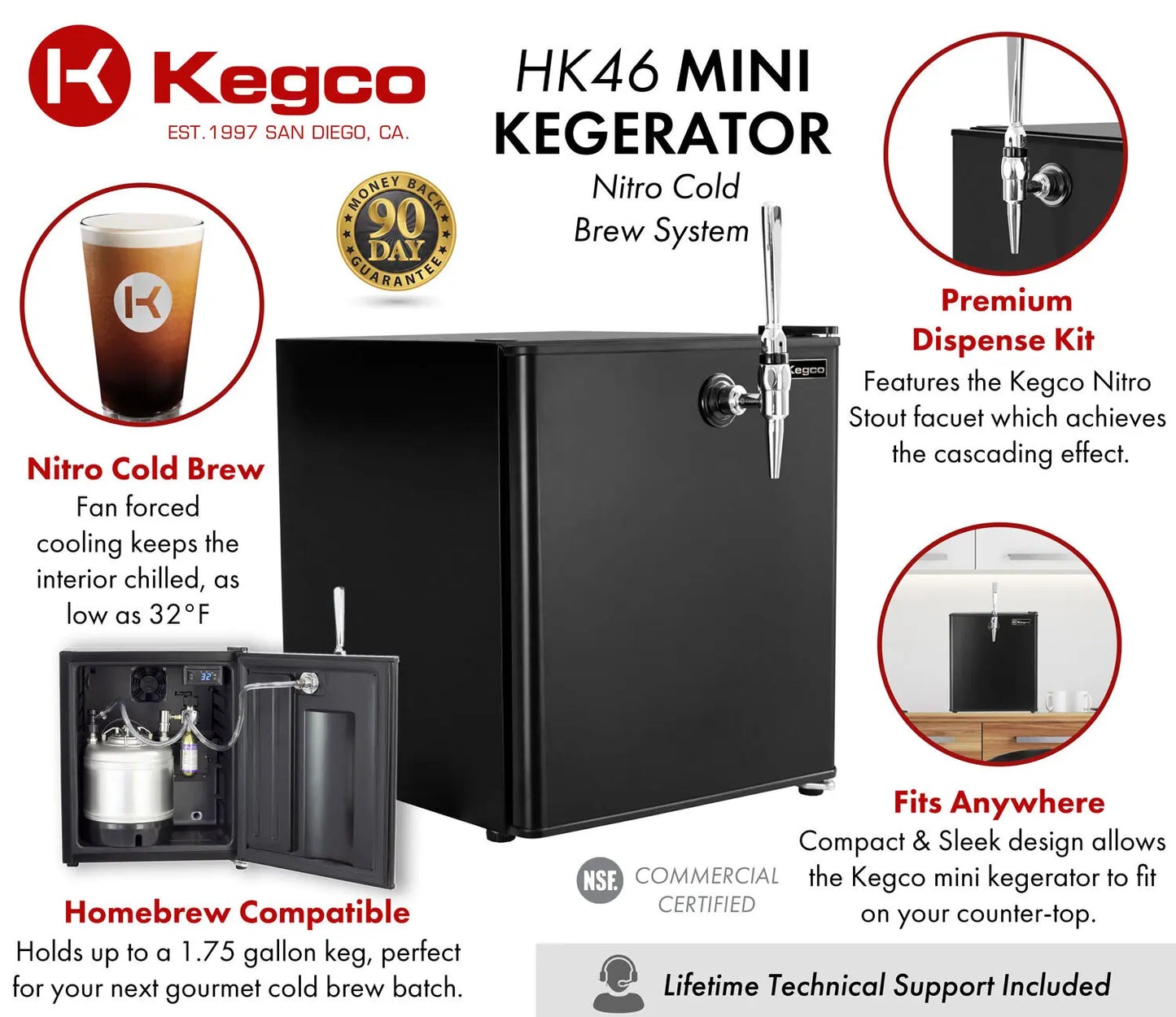Kegco 17" Wide Single Tap Black Mini Kegerator - HK-46-CB